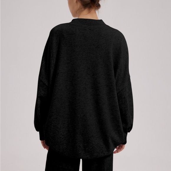 Nap Loungewear Drawstring Hem Cotton Sweatshirt Black - Picture 3 of 6